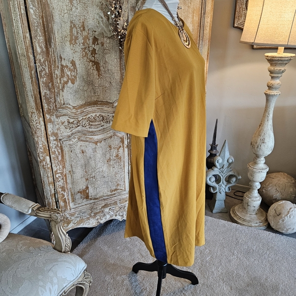 Kasper Mustard Dress with Royal Blue Details - Picture 5 of 7